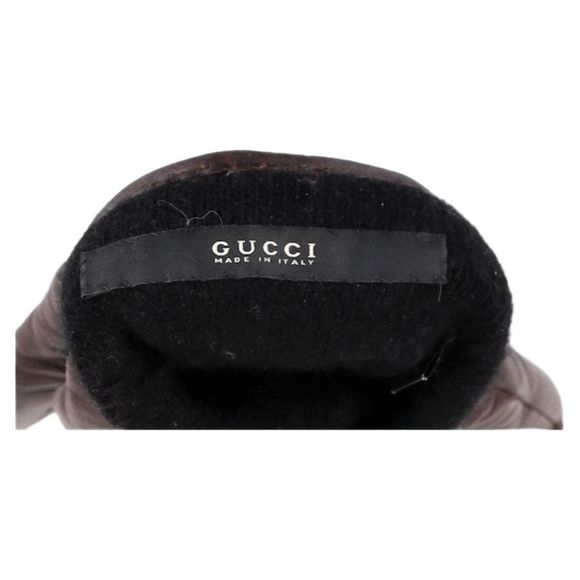Gucci Web Winter Gloves in Brown Leather - Picture 3 of 6